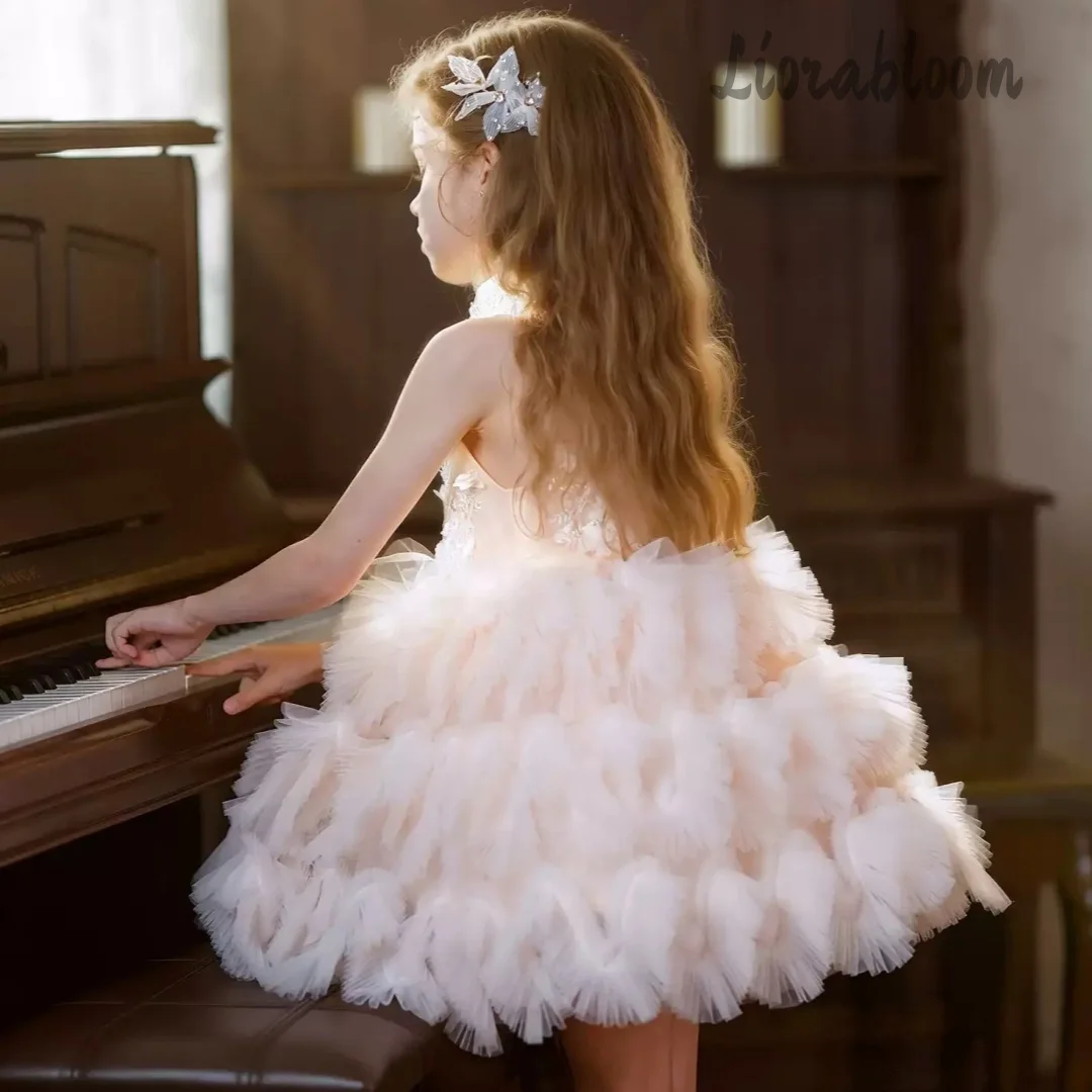 Vestido de Fiesta Formal para Niñas Hecho a Medida, Vestido de Dama de Honor Voluminoso con Capas y Flores, Traje de Fiesta de Boda para Mujer, Vestido de Novia