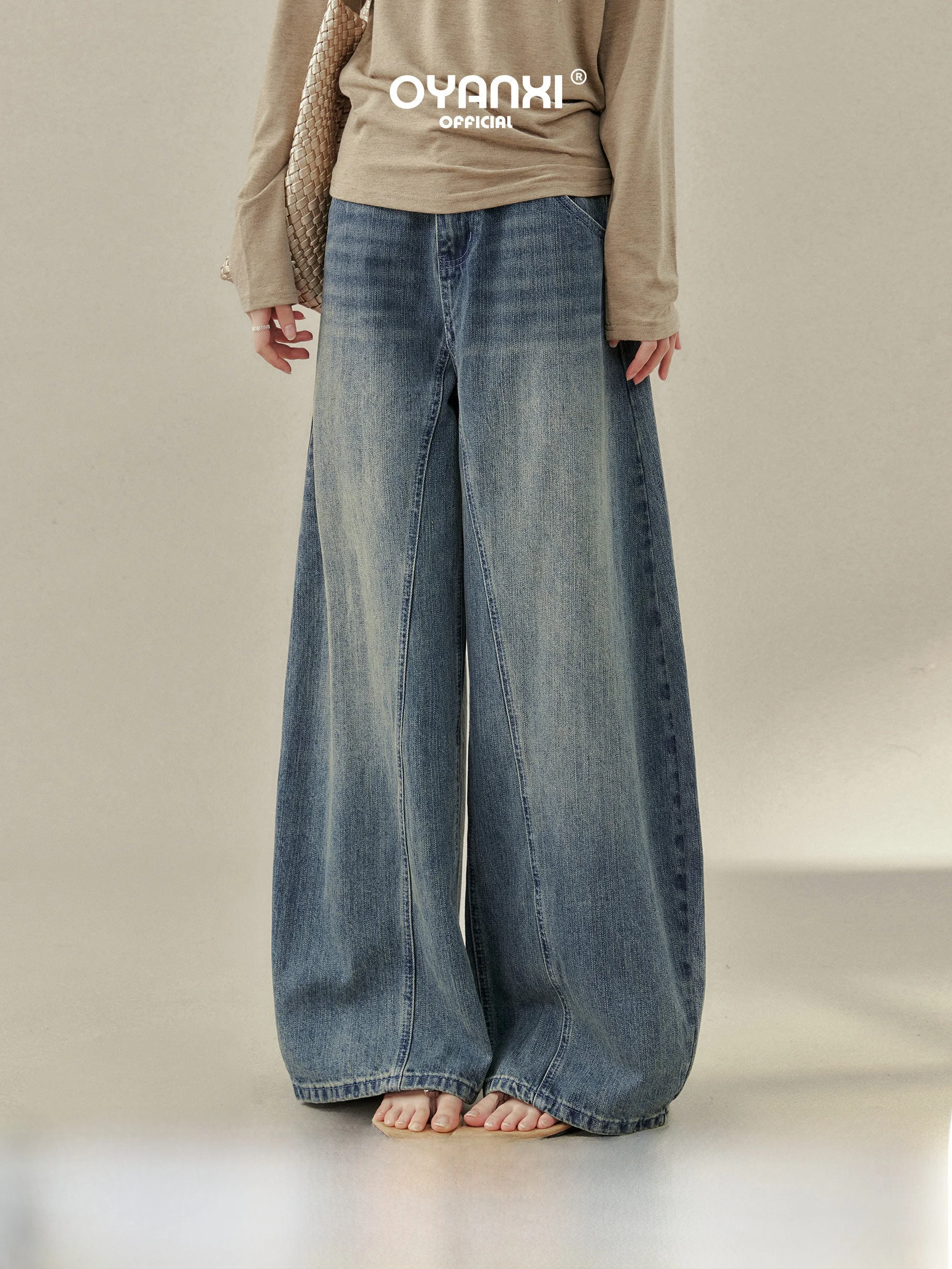 

Wang Xixi High Waist Wide Leg Jeans Retro Waed Loose Silhouette Knife Long Pants Women's Spring Faion Casual Jeans