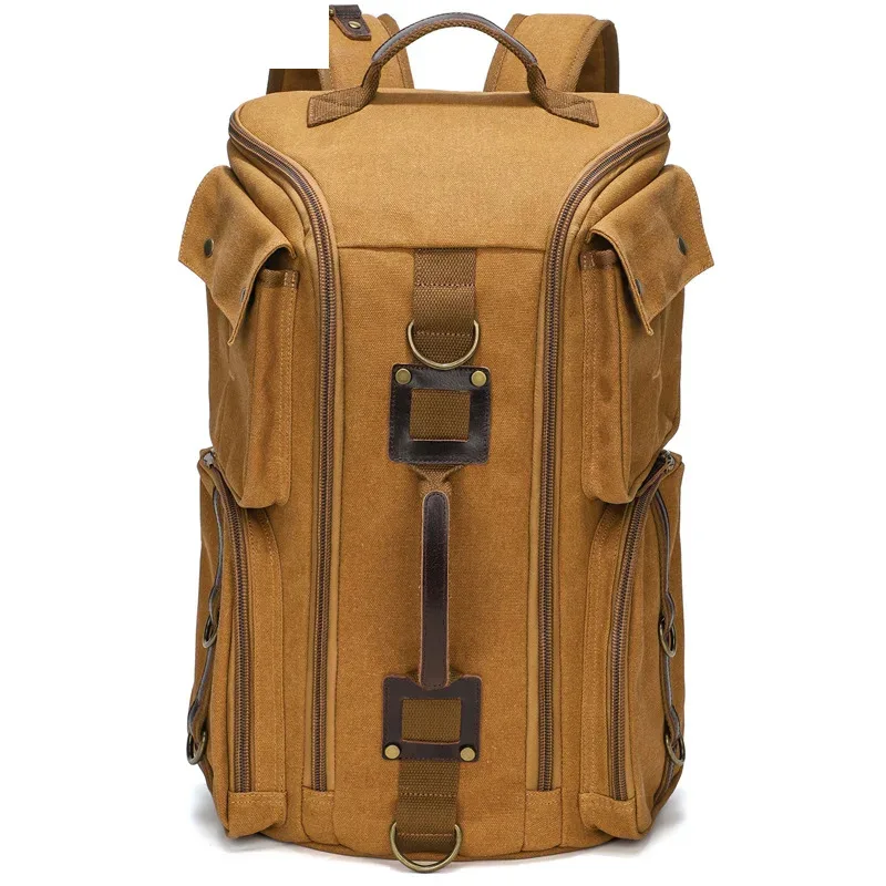 

Vintage Leather Man16 inch Laptop Backpack Waxed Canvas Shoulder Rucksack Carry-On Travel Backpack for Men Women