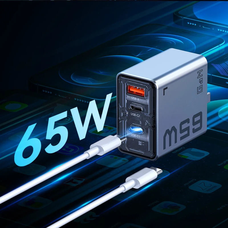 Nubia RedMagic 65 واط شاحن GaN5 شاحن سريع داو فنغ مهايئ شاحن الطاقة ثلاثي المنافذ 65 واط تاريخ كابل ل Nubia Redmagic