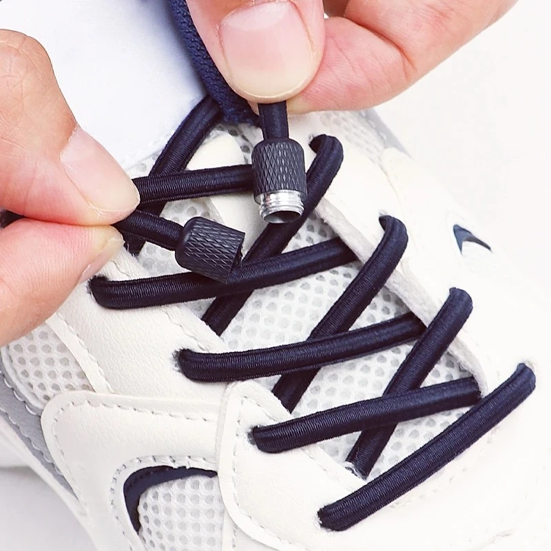 1Pair Round Elastic Laces No Tie Shoelaces Metal Capsule Buckle Shoelace Without Ties Sneakers Basketball Laces Shoe Accessories