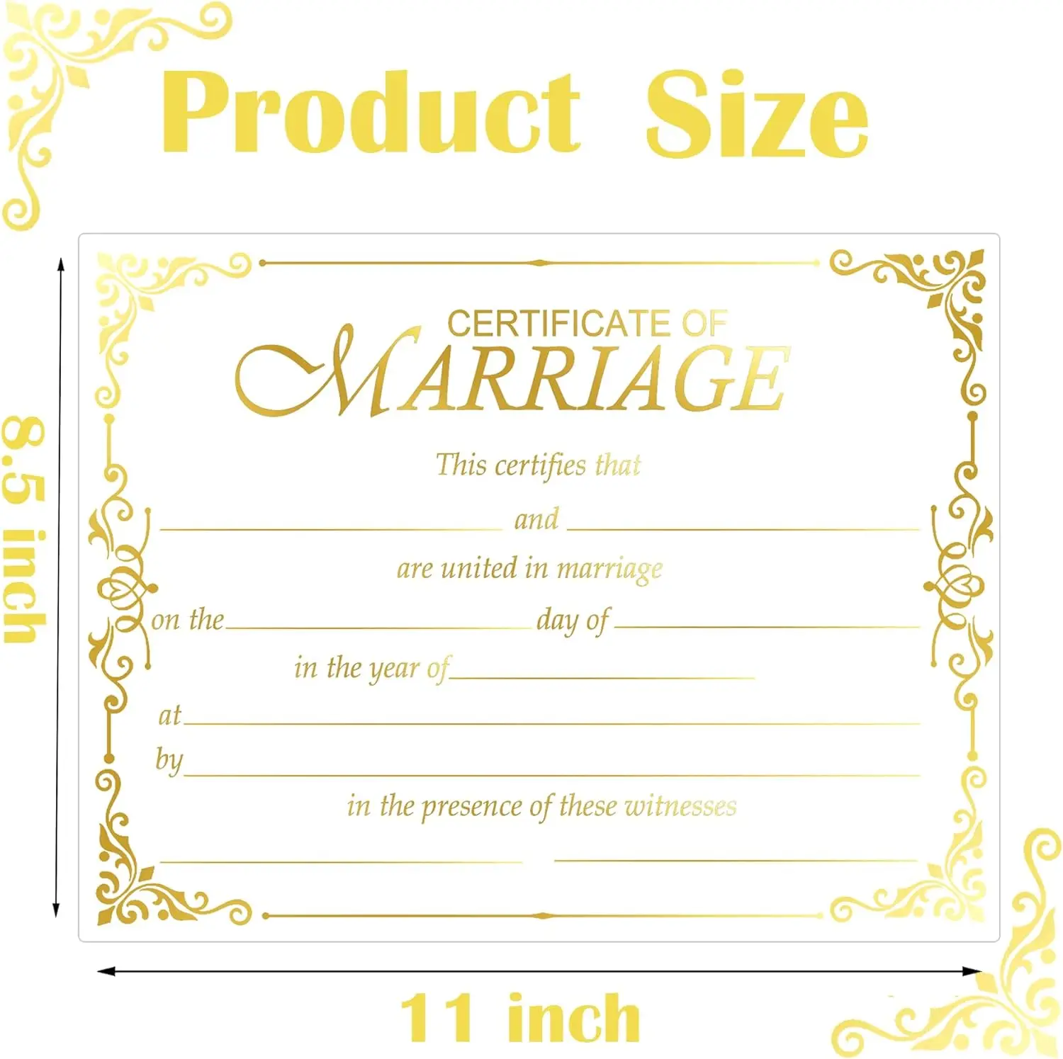 Marriage Certificates with Gold Foil Edges 11x8.5inch Blank Wedding Certificate for Wedding Ceremony Proposals 24Pcs