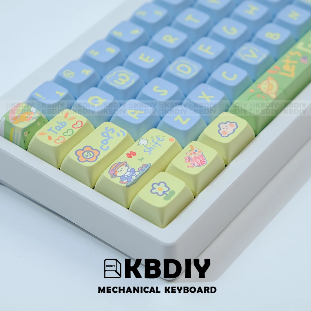 Imagem -05 - Kbdiy-pbt Xda Perfil Picnic Keycaps Keycap Azul Bonito Personalizado para Teclado Mecânico mx Switch 130 Teclas Caps 61 Teclas 64 67 84 980