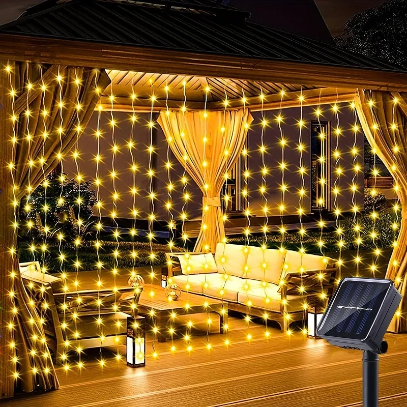 

3x3/3*2/3*1m Solar LED Curtain Bedroom Lights Christmas Garland Fairy Light Festoon Wedding Home Garden Decoration Lighting