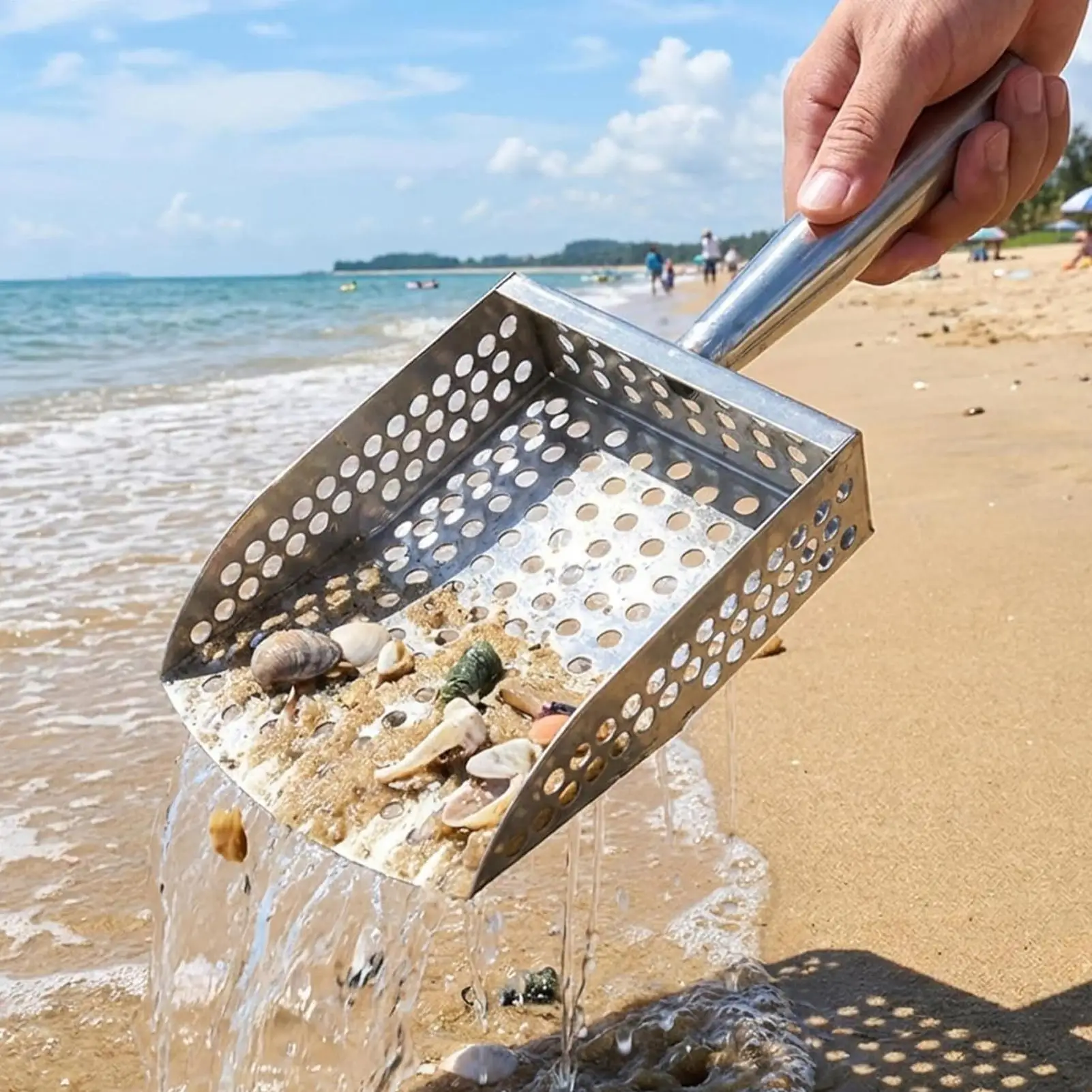 Sand Scoop For Metal Detecting Stainless Steel Long Handle Sand Sifter Beach Shell Scooper Sifter For Adults Sand Treasure