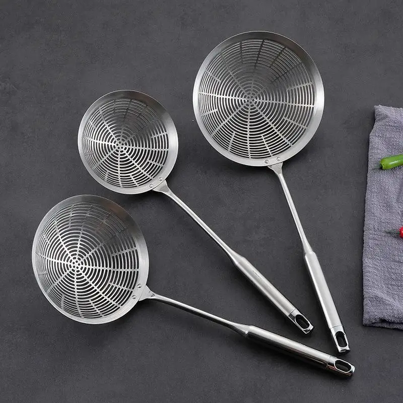 Stainless Steel Frying Strainer Spoon Long Handle Anti-scald Multipurpose for Deep Frying Oil Draining Kitchen Use
