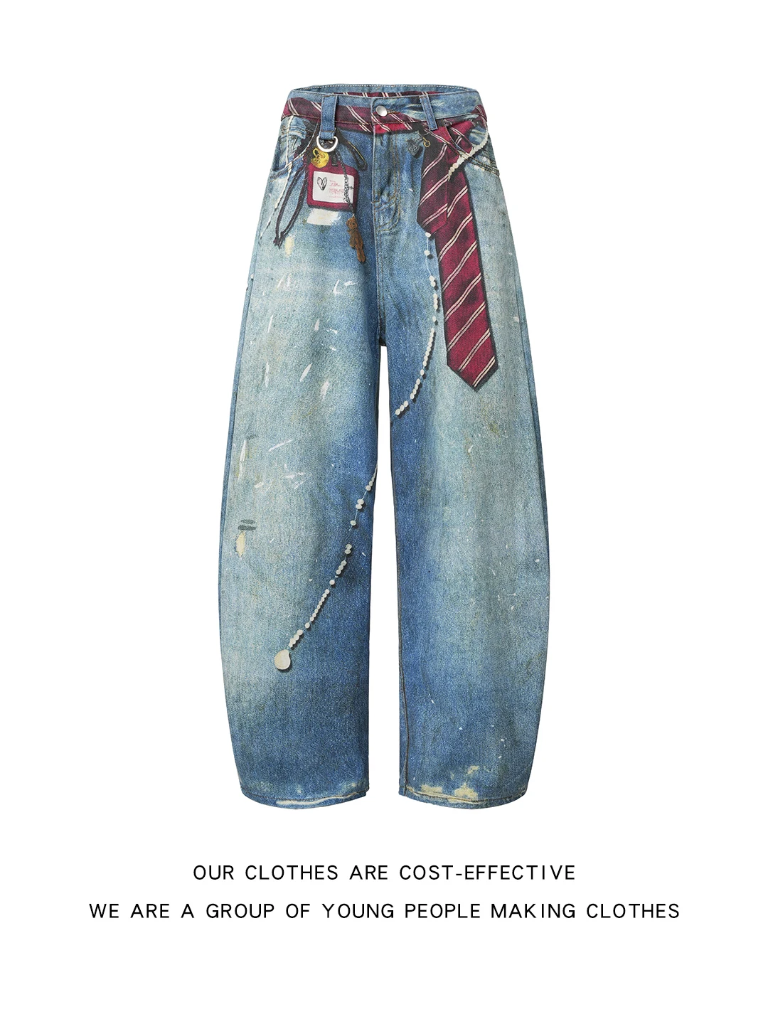 

Широкие джинсы с 3D принтом для мужчин и женщин, осень-зима, винтажные брюки прямого кроя с завышенной талией, брюки в пол в американском стиле ретро