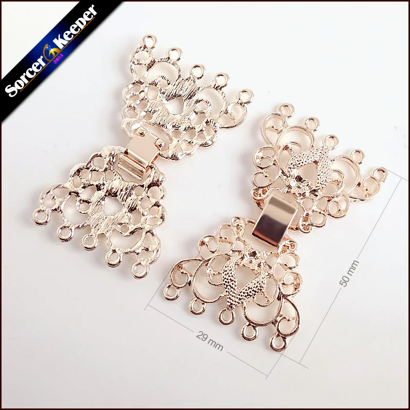 Jewelry Vintage Rose Gold Clasps Findings & Components Flower Filigree Metal Copper Pearl Beads Necklace Toggle Connector 5 PCS