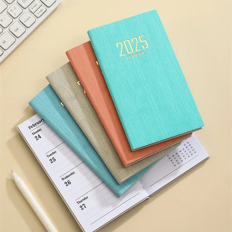 A6 2025 Portable Planner 365 Days Durable Pu Cover Daily Weekly Schedule Notebook Compact Calendar Journal School Office Agenda