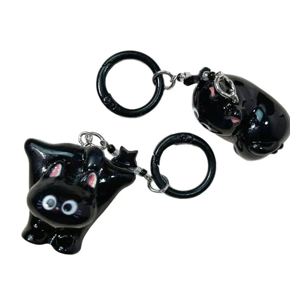 Porte-clés chat noir mignon de dessin animé, chaton aux grands yeux, étoile, chaîne de téléphone, pendentif de sac, porte-clés de Couple pour femmes, meilleur ami, bijoux cadeaux