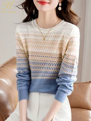 H Han Queen 2023 Autumn Winner Fashion Knit Stripe Pullover Sweater Womens Vintage Casual Tops Women Chic Basic knitted Sweaters