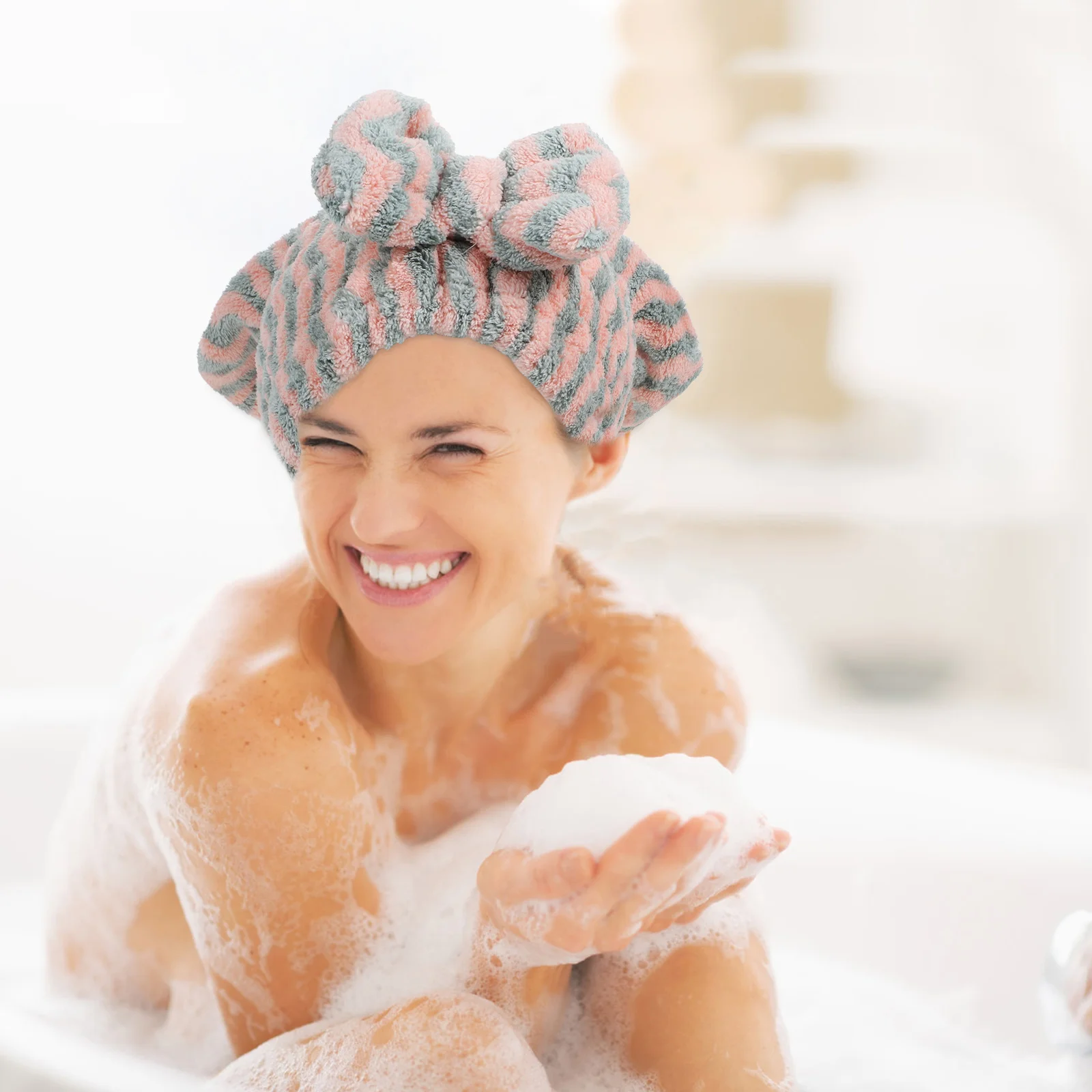 

Dry Hair Cap Women Shower Caps Bathing Hat Microfiber Material Lightweight Girl Drying Bowknot Hair Bath Hats Home Travel Use