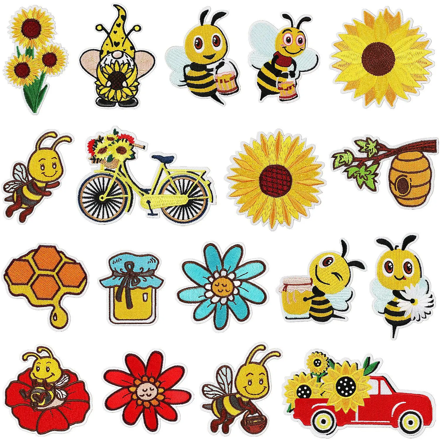 

wholesale 18Pcs Cartoon Cute Bee Applique For Sew on Child Clothes DIY jacket Hat Ironing Patches Jeans Embroidered Sticker