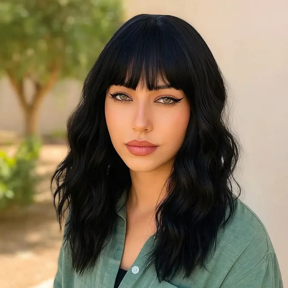 

Bob Wigs for Women Bangs Cospaly Wig Shoulder Length Bob Curly Women's Charming Bob Synthetic Half Wig Easy to Wear Colored Wigs