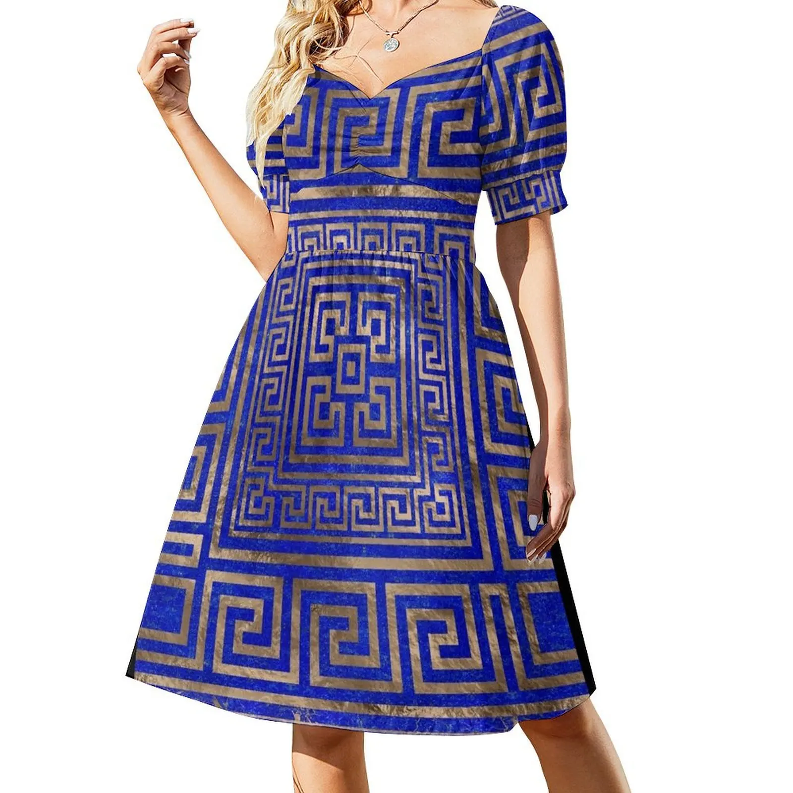 Greek Key Ornament - Lapis Lazuli and Gold #3 Short Sleeved Dress prom dress 2025 women's summer jumpsuit Dress