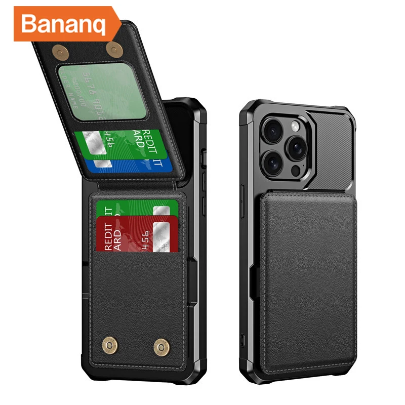 

Bananq Flip Card Slot Holder Wallet Leather Case For iPhone 16 15 14 Plus 13 12 Mini 11 Pro Max Shockproof Magnetic Phone Cover