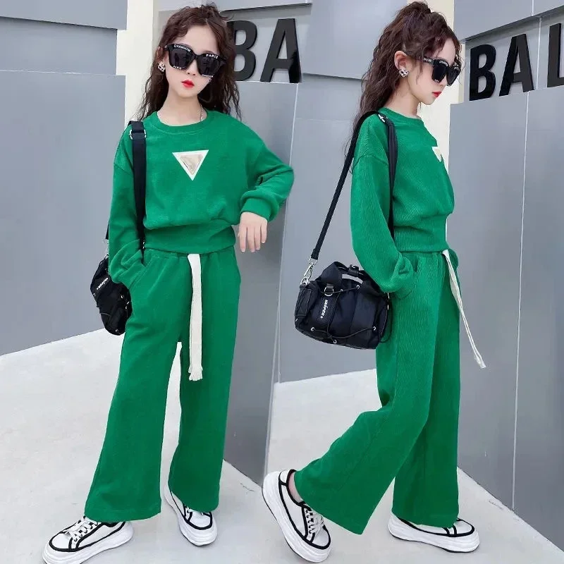 

Kids Girl Casual Outfit Spring Autumn Children 2Pcs Set Sweatshirt+Wide Leg Pants Student Fashion Suit Girls Boutique Clothes