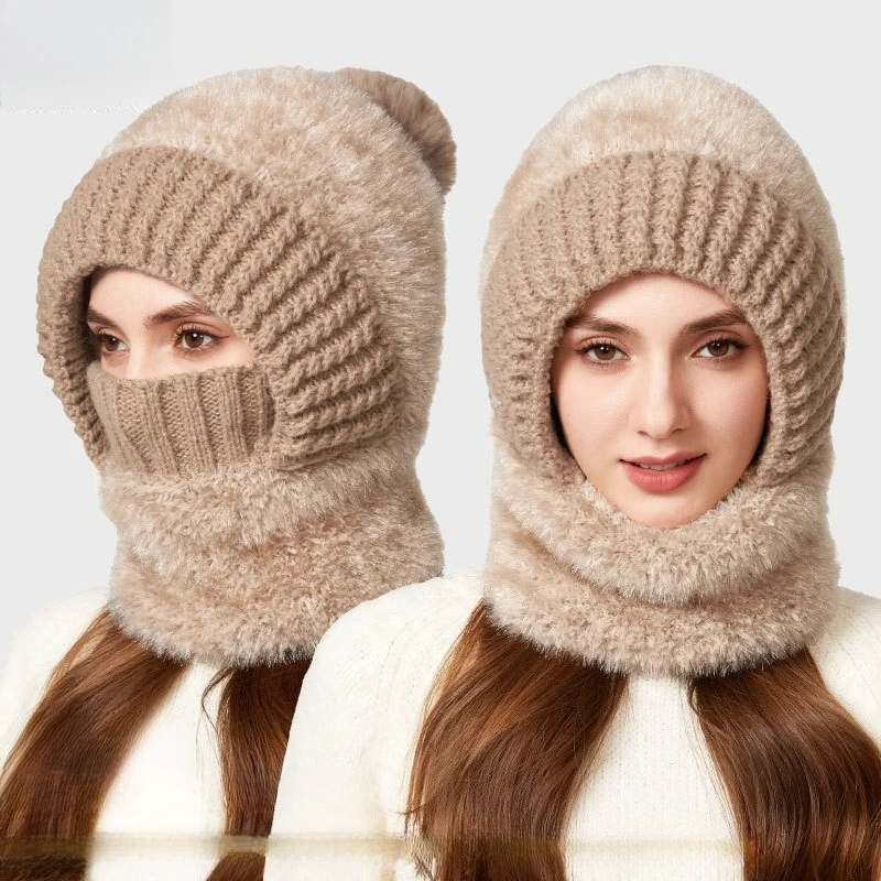 Versatile New High-elastic Solid-color Knitted Hat, Scarf, Mask, One-piece Hat, Women's Winter Cycling Windproof Warm Hat