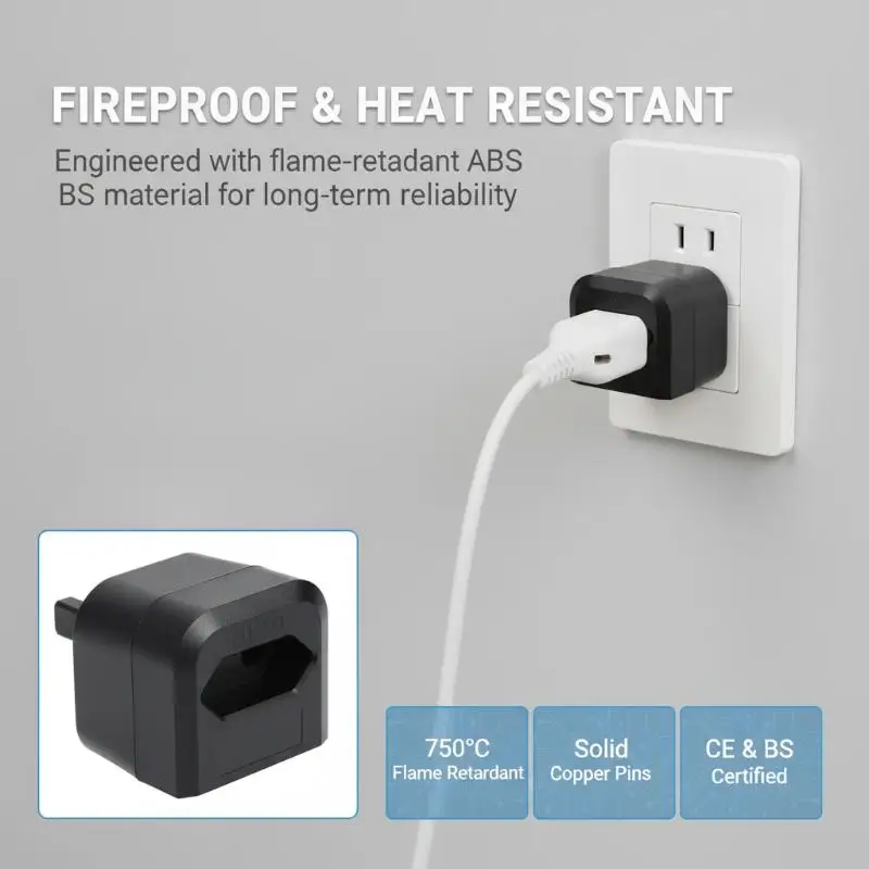 1Pcs EU European 2 Prong Round To UK Singapore Malaysia 3 Pin Conversion Power Adapter UK Plug Type G Adapter With Fuse 13A