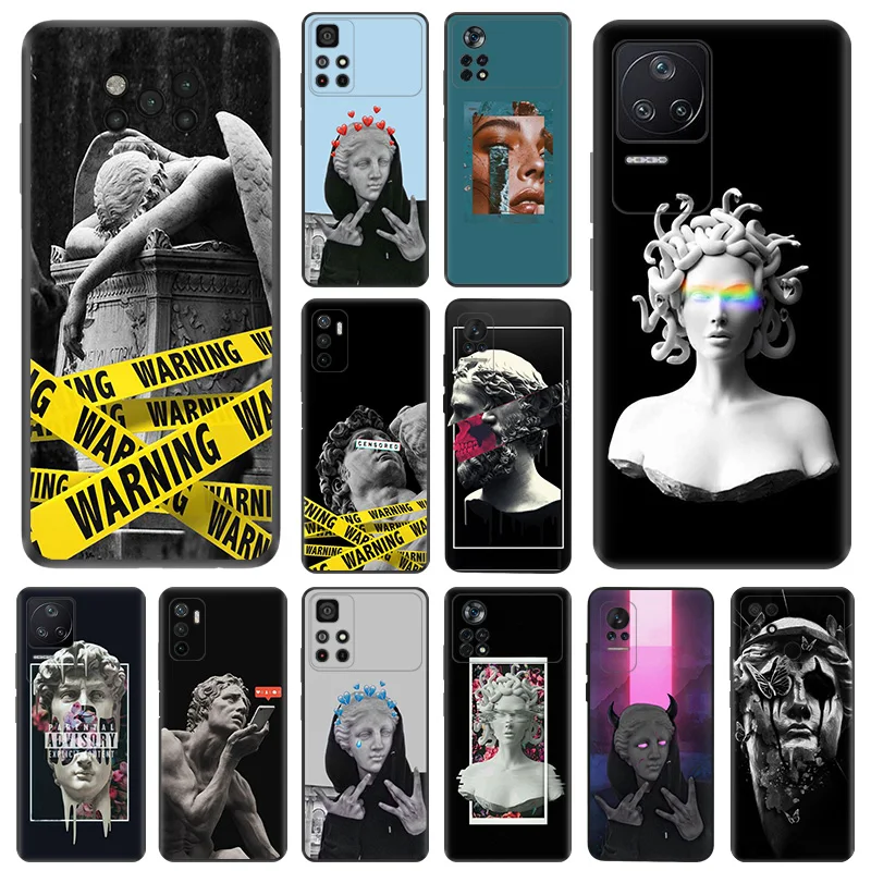 Matte Phone Case for Xiaomi Mi Poco F3 F4 F5 X3 X4 X5 M3 M4 Pro M5 C40 C50 C51 Plaster Statue David Medusa Art Black Soft Cover