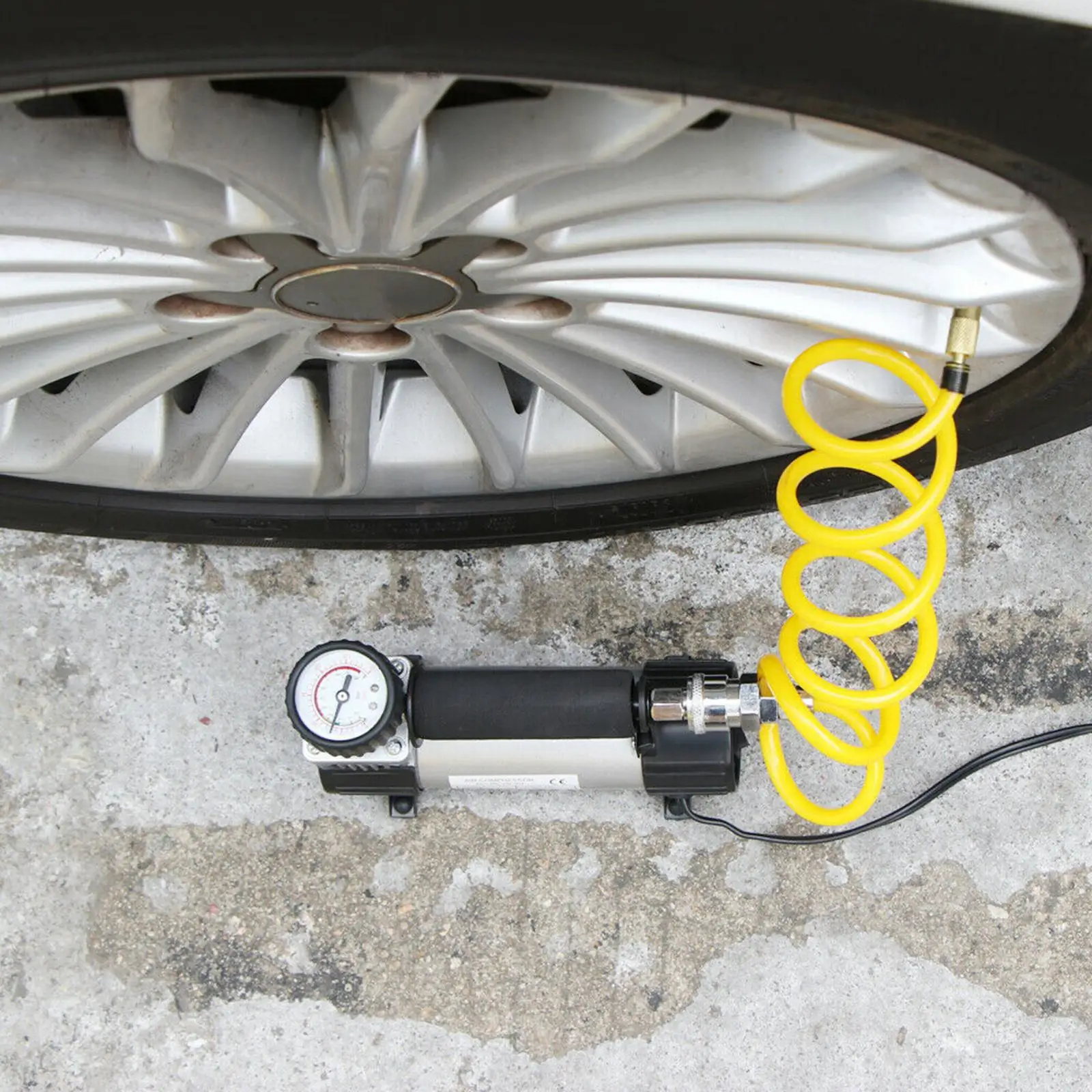 Portable Electric Tire Inflator for Car Motorcycle Bike 100PSI Air Pump with Gauge Cigarette Lighter Plug