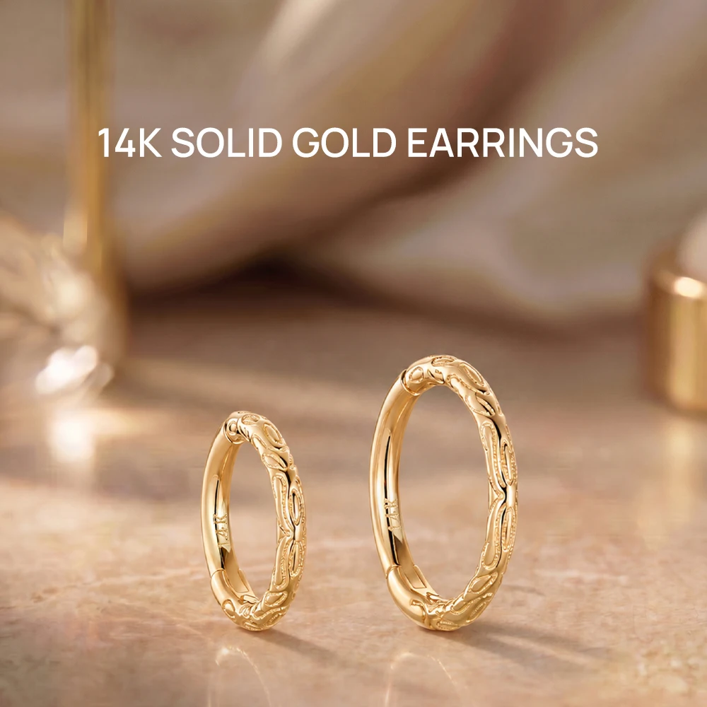 AIDE 14K Solid Gold Classic Pattern Single Circle Ear Bone Piercing Hoop For Women Cartilage Helix Dainty Luxury Fine Jewelry