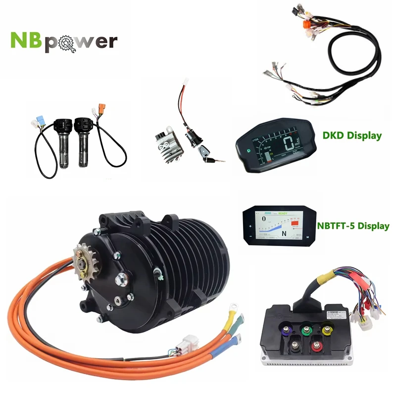 

QS138 70H V3 3000W Mid-Drive Motor 1:2.35 Gear Kit With Fardriver ND72450 DKD or NBTFT-5 display For Electric Motorcycle