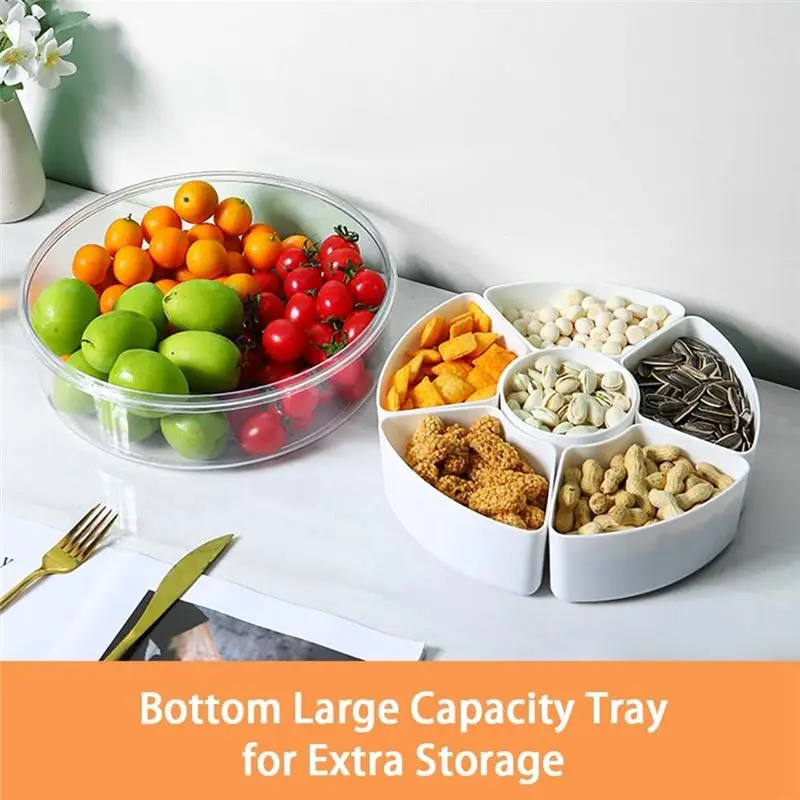 Y51A-Veggie Tray With Lid - Divided Snackle Box Container With 6 Compartments For Party Serving Platter, Snack
