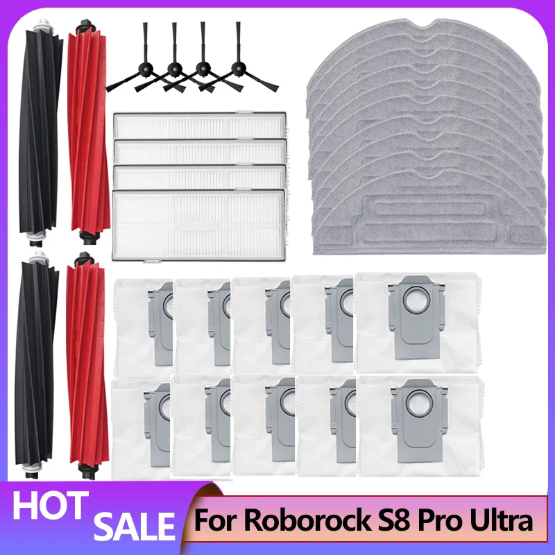 Roborock S8 S8 Pro Ultra S8+ Double Main Brush Roller Vacuum Spare Parts  Hepa Filter Mop Cloth Dust Bag Kits Accessories