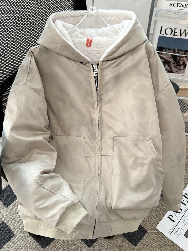 Men's Faion Thiened Faux Mink Fur Marble  Mountain Eagle Cotton Jaet Hooded Workwear Coat Warm Ci Sle Long Sve