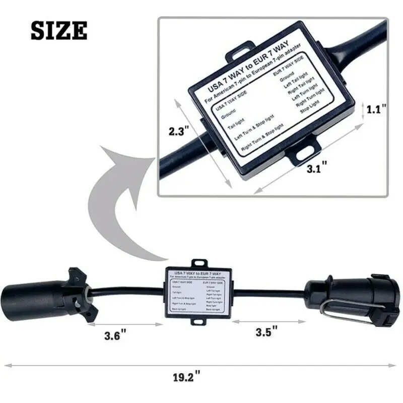 Usa To Eu Trailer Light Converter Ons 7-Way Blade Socket Naar Eu 7-Pins Ronde Stekker