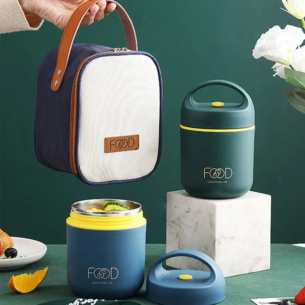 304 Stainless Steel Vacuum Thermal Lunch Box Food Warmer Soup Cup Thermos Containers Bento Box Insulated Lunch Bag for Students