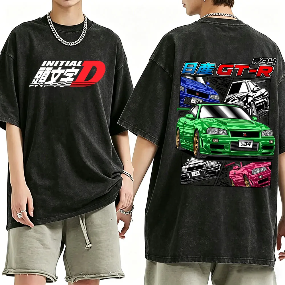 Washed Vintage Anime Initial D AE86 T-shirt Cartoon Fujiwara Takumi Graphic T-shirts Men Women Fashion Manga Oversized T Shirts