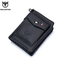 Bullcaptain Cowhide Leather Men Short Wallets Small Money Bags Male Credit Card Holder Hasp Zipper Coin Purse Key Clutch JYE028