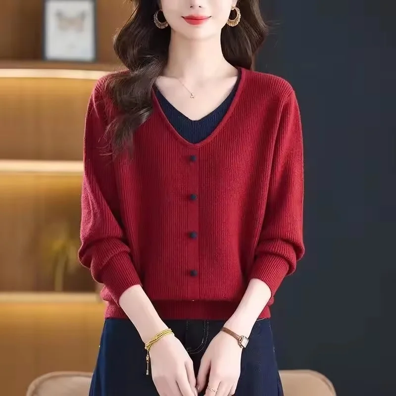 

Осень-зима 2026, вязаный пуловер, свитер, женский модный свободный женский джемпер, элегантный удобный искусственный женский свитер из двух предметов