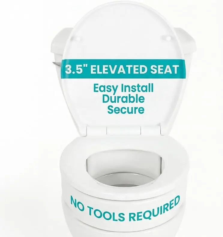 

Elevated Toilet Seat Riser (Standard, 3.5 Inches) - Portable Commode Booster for Seniors & Handicap - High Rise Toilet Extension for Elderly Adults