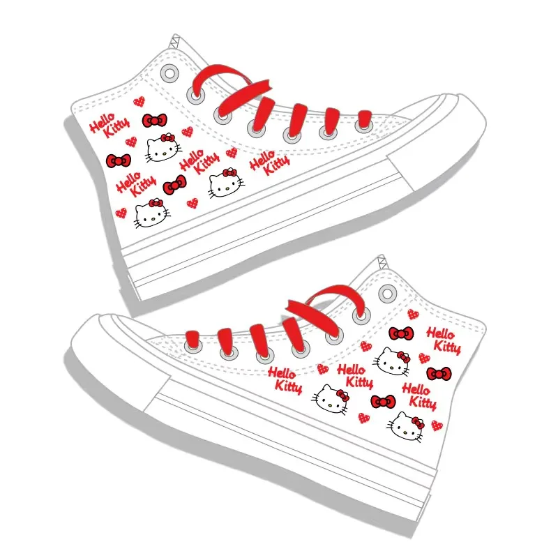 Japońskie Kawaii sznurowane damskie buty Hello Kitty słodkie wysokie buty płócienne dziewczęce buty ocieplane trampki