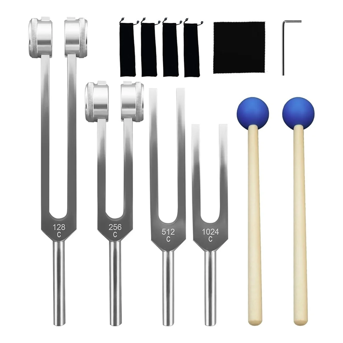 ABKO-Aluminum Alloy Tuning Fork Set, 128Hz 256Hz 512Hz 1024Hz Tuning Forks for Sound Yoga Meditation Relaxation