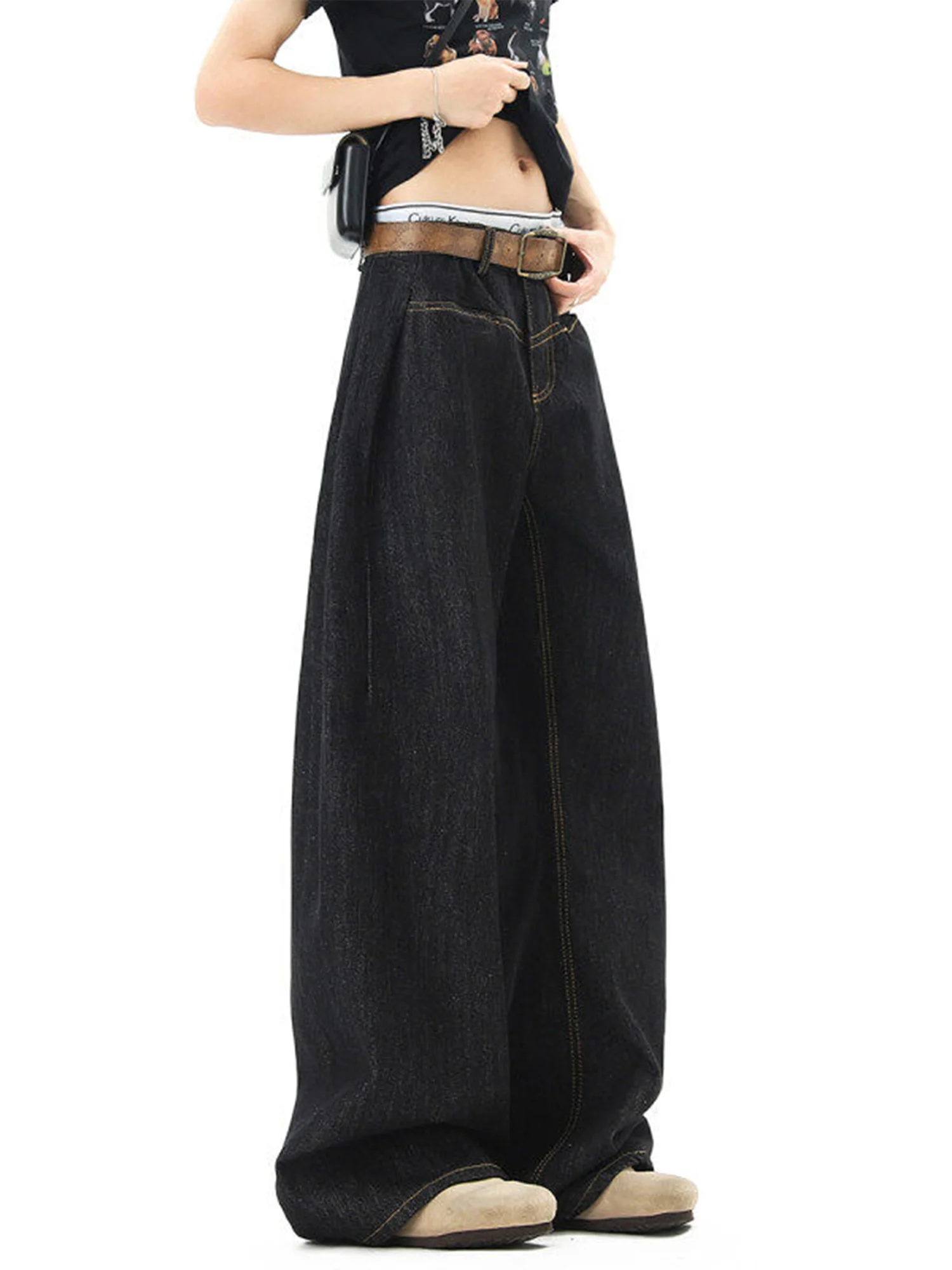 

Bla Knife Loose Fit Straight Leg Jeans Men's Faionable Wide Leg Pants American High Street Sle Youthful Wear