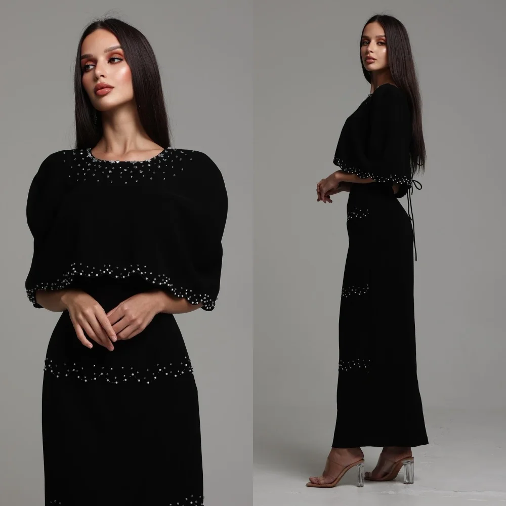 

Customized Exquisite Jersey Pleat Sequined Straight Jewel Midi Dresses Bespoke Occasion Sparkle Formal