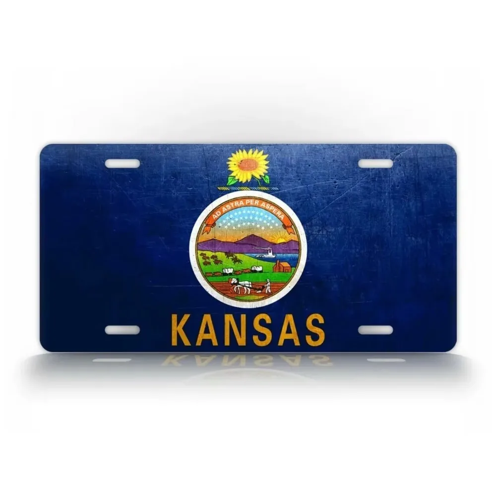 CIFbuy Custom Kansas Flag Metal Tag Personalized Text Waterproof Dustproof State Pride Home Wall Art Decor