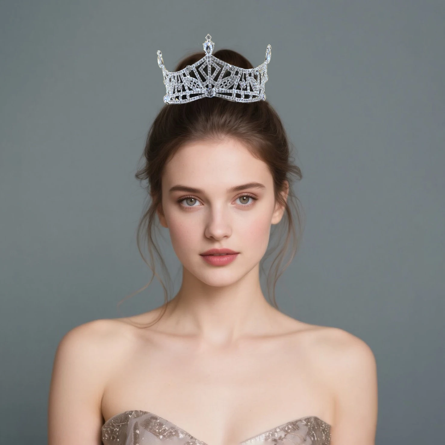 Fashion bride crown wedding headdress princess European and American full ring round retro princess rhinestone large crown crown