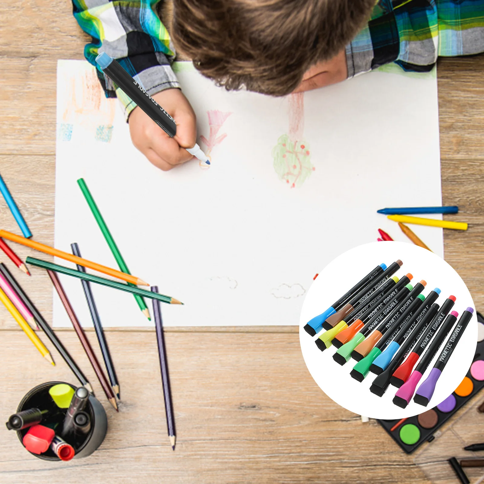 

12 шт., маркеры для сухого стирания, магнитные ручки для досок с тонким кончиком, разноцветные гладкие чернила, быстросохнущие, легко стираемые для классной комнаты