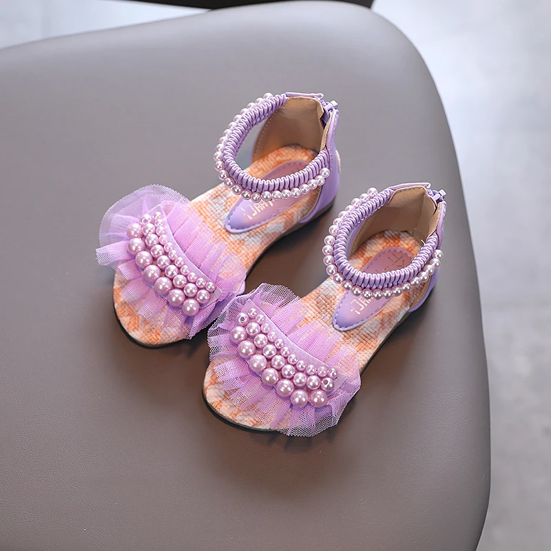 Sandali estivi per bambini nastro perla cerniera cinturino alla caviglia Open Toe ragazze scarpe basse 21-36 Toddler Sweet Dream Kids Sliders