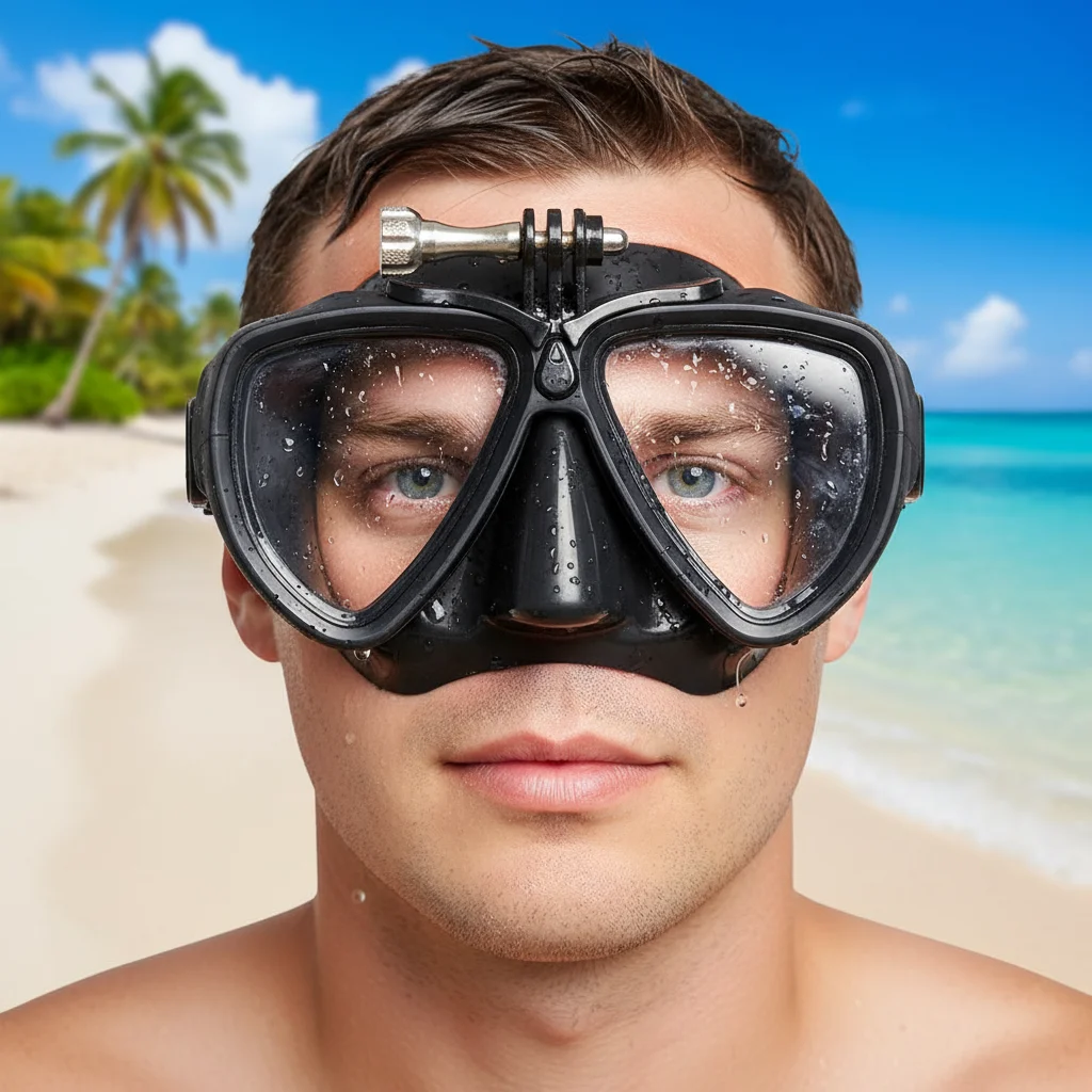 Adult Premium Scuba Diving Mask with Camera Mount for Free Deep Dive, Anti-fog, Tempered Glass, Leakproof