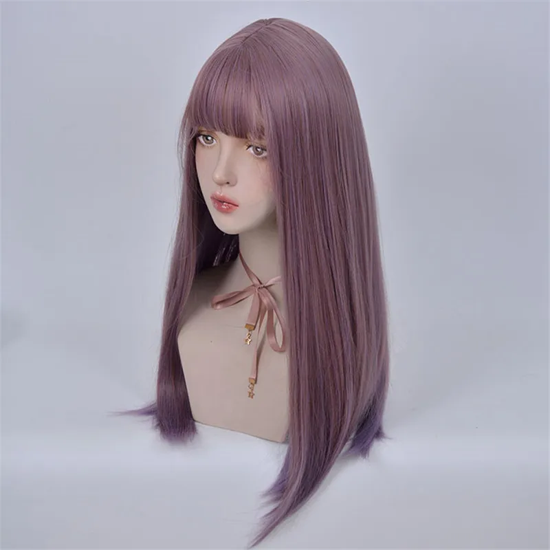 باروكة لوليتا أرجوانية طويلة مستقيمة مقاومة للحرارة مع فرقعة صناعية للنساء للاستخدام اليومي للحفلات التنكرية