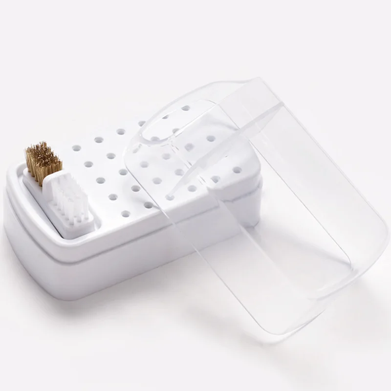 2 em 1 caixa de armazenamento de brocas de unhas 30 furos com escova de limpeza manicure salão de moagem cabeça titular exibição acessório da arte do prego
