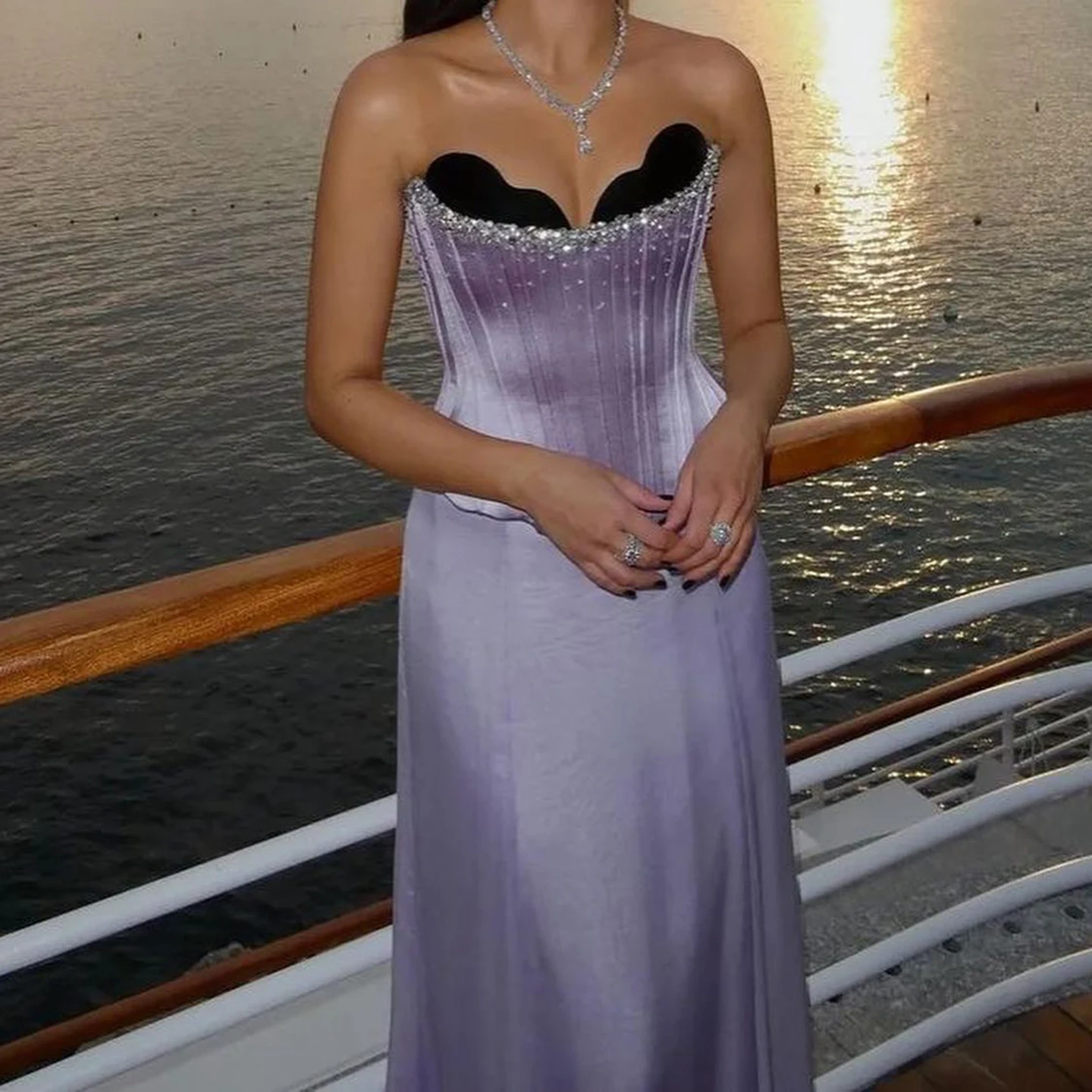 

Jancember Lilac Strapless Gala Gown Basic Style Arabic Wedding Party Dress With Train For Women For Dubai Evening Sf164