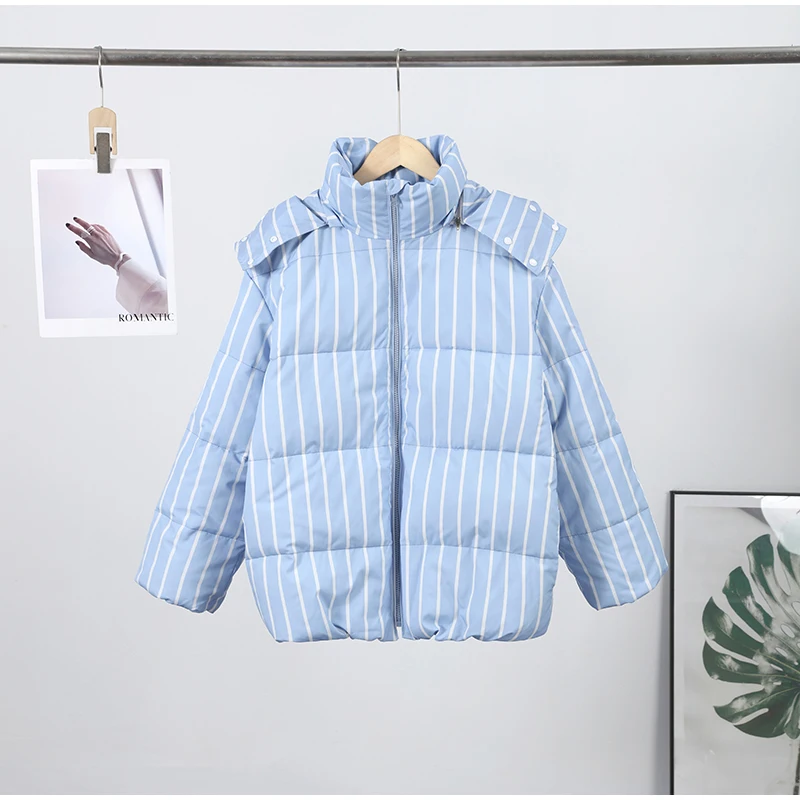 Color-Blocking Stripe Women's Cotton Jacket Zipper Long Sleeve Lace Cuff Stand-Up Collar Female Jacket Loose Casual Coats Ladies