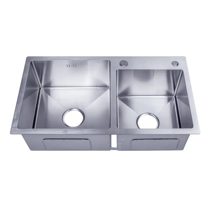 حوض مزدوج مصنوع يدويًا من الجانب السميك 304 حوض خضروات من الفولاذ المقاوم للصدأ حوض مزدوج للمطبخ تحت الطاولة